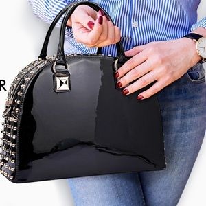 NWoT Black Patent Studded Bowler Handbag
